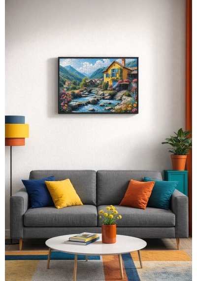 Nova Puzzle 1000 Parçalı Dağların Gölgesinde Sarı Ev Puzzle/yapboz - 41210
