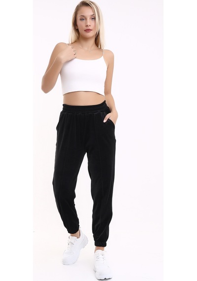 Winmoda34 Kadife Eşofman Jogger Siyah