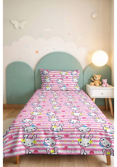 Evimde Bambaşka Tavşan Pembe Kız Çocuk Pike Takımı - Çizgili Kalp Sarı Beyaz Bebek Odası Yatak Örtüsü - 160x220 CM Evimde Bambaşka Tavşan Pembe Kız Çocuk Pike Takımı - Çizgili Kalp Sarı Beyaz Bebek Odası Yatak Örtüsü - 160x220 CM