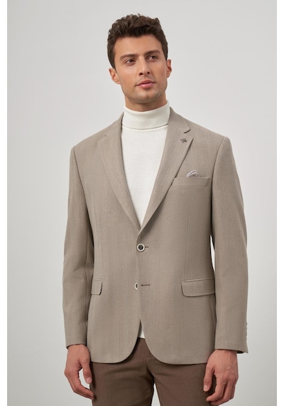 İmza Sütlü Kahverengi Baskılı Gabardin Mono Yaka Tam Astar Çift Yırtmaç 2 Düğme 4 Drop Comfort Fit Classic Ceket 1002245157 Sütlü Kahverengi