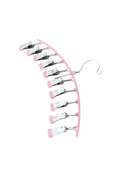 Çoklu Şal Askısı, Metal Mandallı Şal Askısı, 10 Mandallı Askı Pembe