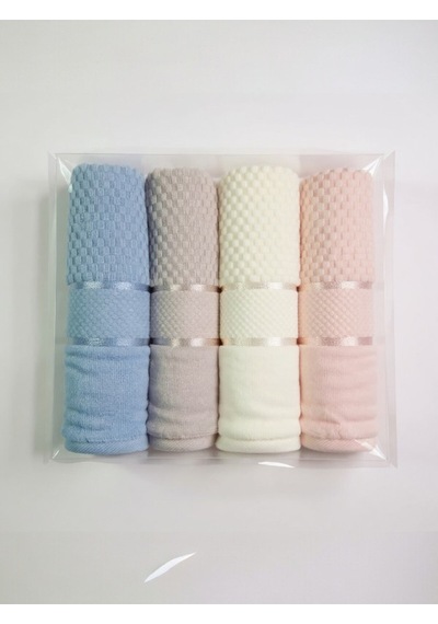 Kadife Bright Renkli 4 Lü Kutulu Havlu Seti %100 Pamuk, Yumuşak Ve Şık 50 90 Cm Pembe,mavi,krem,lila