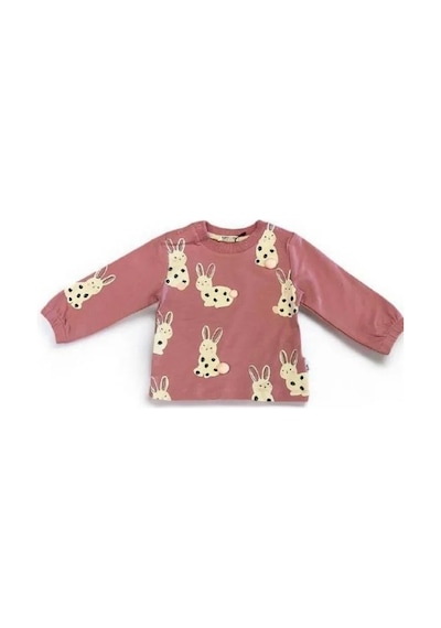 Zekids Kız Bebek Tavşan Baskılı Sweatshirt-14845 Gül Kurusu