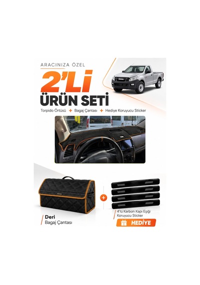 E-biz Isuzu D-max 2012-2019 Uyumlu Torpido Örtüsü + Deri Bagaj Çantası - Siyah-kahverengi - Is002