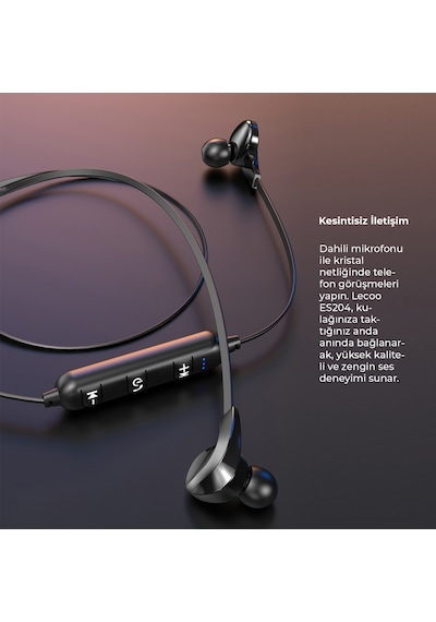 Lecoo ES204 Boyun Bantlı Kablosuz Bluetooth 5.0 Mikrofonlu Kulak İçi Kulaklık