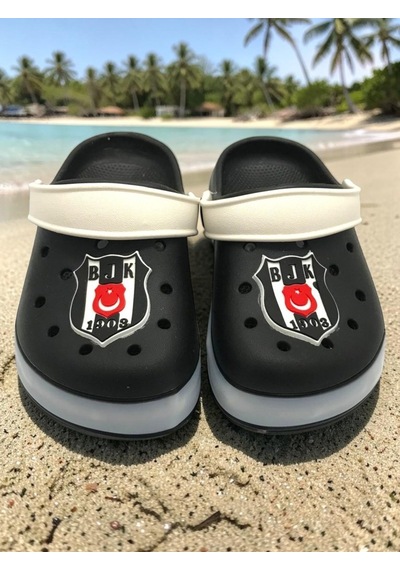Ellaboni Erkek Çocuk Taraftar Terliği Kaymaz Havuz Plaj Sandaleti Siyah-beyaz