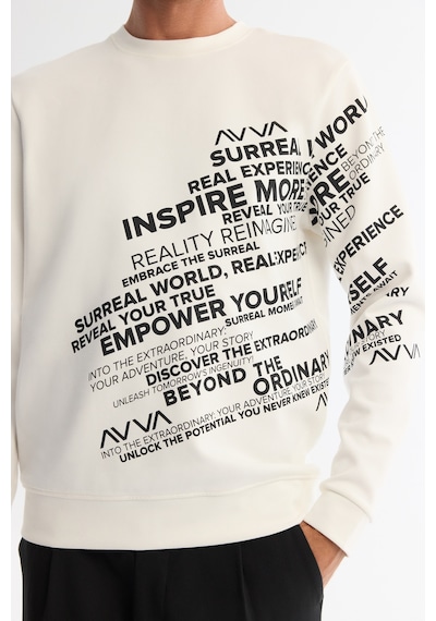 Avva Erkek Ekru Bisiklet Yaka Pamuklu Baskılı Regular Fit Sweatshirt A42y1285