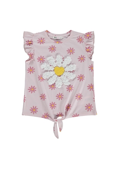 Civil Girls Papatya Desenli 6-9 Yaş Tişört - Pudra