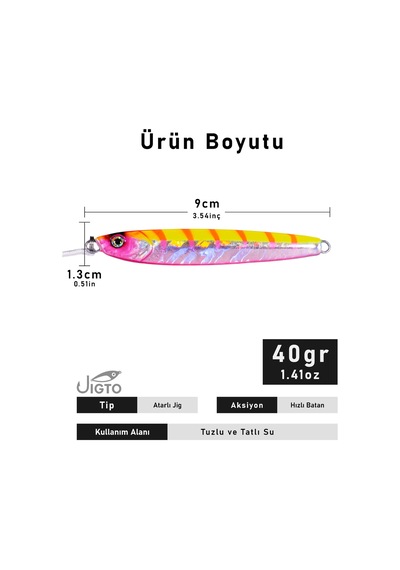 Jig, Zoka, Suni Yem, Glow Uv Metal Jig, 40gr 9cm Tide 40