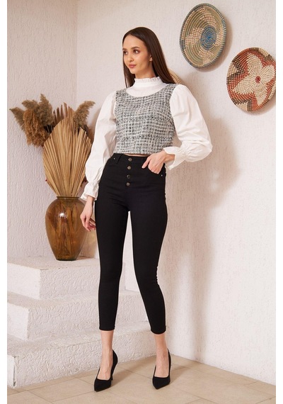 Darlin Moda Gri Tüvit Detaylı Uzun Kollu Bluz Dm9000 Gri