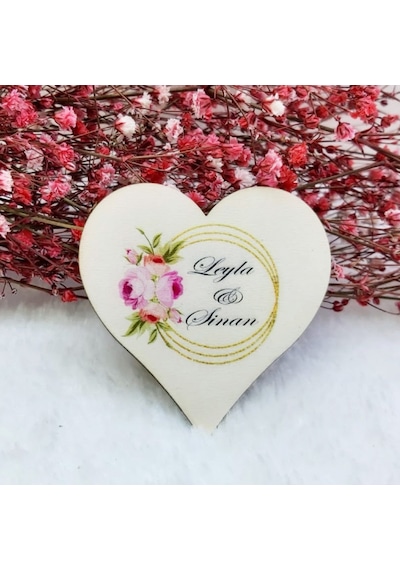 Kalp Ahşap Nikah Magnet Nikah Şekeri UV Baskı Nişan Hedi(30 Adet)