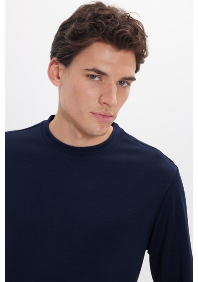 Tudors Erkek Standart Fit Normal Kesim Uzun Kollu Ekstra Soft Modal Kumaş Bisiklet Yaka Lacivert Sweatshirt-50226
