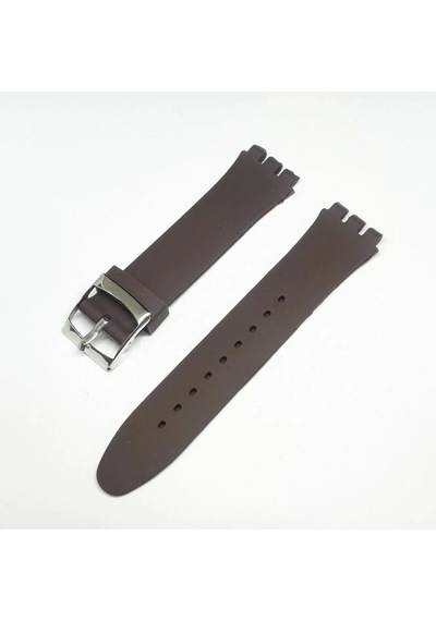 17mm Swatch Uyumlu Chrono Model Slikon Saat Kordonu - Kahve Çok Renkli