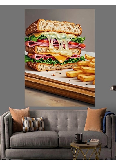 Ahşap Tablo Lezzetli Sandviç Patates Kızartması