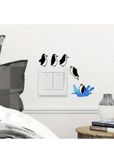 Cajuart 5 Parça Suya Dalan Penguenler Ahşap Priz Anahtar Sticker Modern Dekor Süs