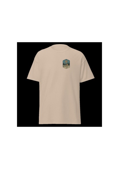 Wildstyle Keşfet Renkli Vintage Dağ Doğa Macera Kamp Rozet Baskılı Unisex Bisiklet Yaka Pamuklu Tişört Camel