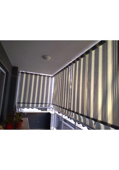 Balkon Stor Perde Gri Ve Krem Çizgili Akrilik Kumaş 200 X 230 Gri - Krem