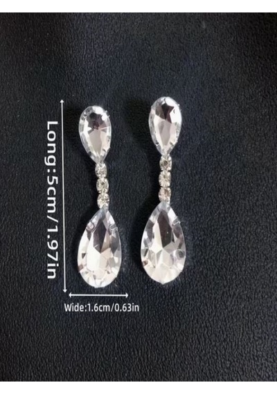Gümüş Kaplama Büyük Su Damlası Sallantılı Kristal Küpeler Gümüş