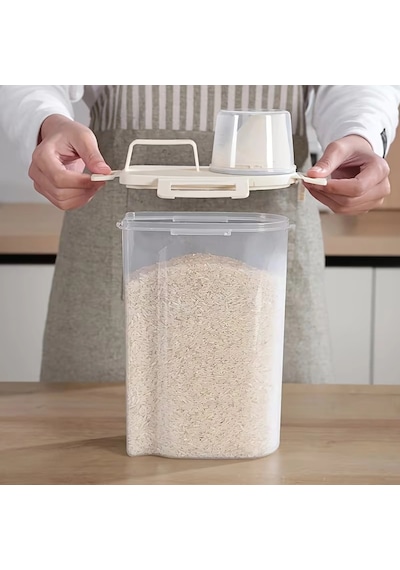 Ölçü Kabı Kapaklı Bakliyat Saklama Kabı - Kulplu Tasarım - 1800 Ml Şeffaf