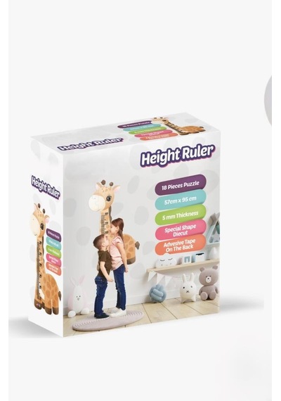 Eğitici Zürafa Boy Ölçer Cetveli Ve Puzzle - 18 Parça Kendinden Yapışkanlı Çocuk Boy Ölçer