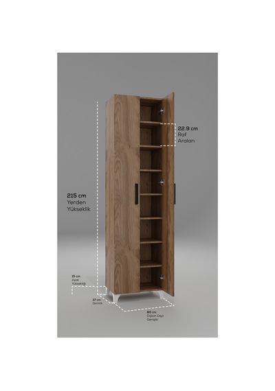 Long I 2 Kapaklı Raflı Çok Amaçlı Dolap Banyo Balkon Kiler Mdf Ceviz