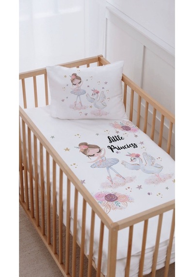 %100 Pamuk Anne Yanı Beşik Nevresim Takımı 60x100 Balerin Ve Kuğu