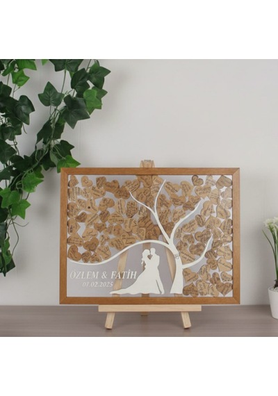 Düğün-nişan Dikdörtgen Ağaç Motifli Şeffah Pleksi 50cm X 35cm Misafir-hatıra Anı Defteri-kutusu + Şövale Ve Kalem Hediyeli