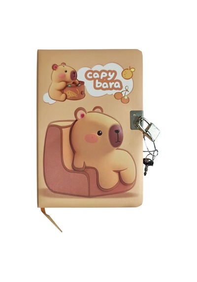 Capybara Hatıra Defteri Günlük Kilitli Defter 80 Yaprak - Miskin Kahverengi