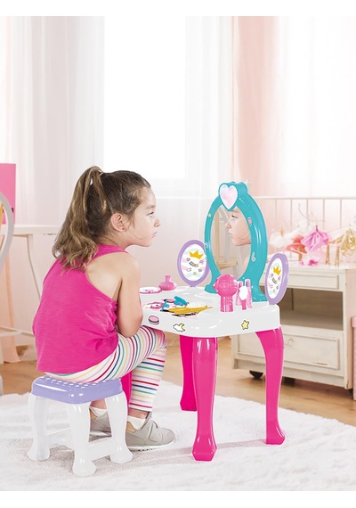 Unıcorn Ayaklı Makyaj Masası Ve Sandalye Setı - Pembe Standart