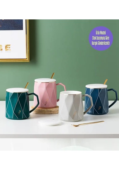 Geometrik Desenli Modern Seramik Kupa Çok Renkli