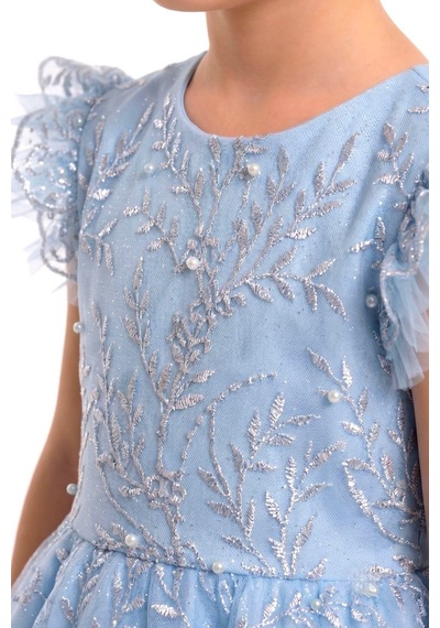 Mnk Baby & Kids Floare Kız Çocuk Abiye Elbise M00850 Mavi