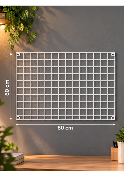 Mooly 60x80 Cm Beyaz Metal Tel Pano, Fotoğraf Askısı, 4 Adet Montaj Çivisi Hediyeli