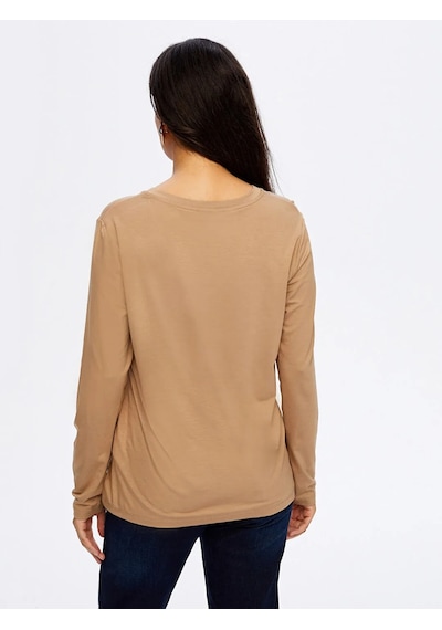 Faik Sönmez V Yaka Kadın Uzun Kol T-shirt W26tsh003 Camel