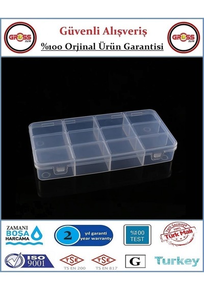 Organizer Kutusu - 12 Gözlü - Vida, Dubel, Takı, Boncuk Saklama Kutusu - 20x10x3cm Şeffaf