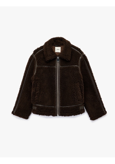 Koton Suni Süet Astarlı Uzun Kollu Cepli Fermuarlı Kısa Peluş Kaban Kahverengi 6wak20129ew Kahve