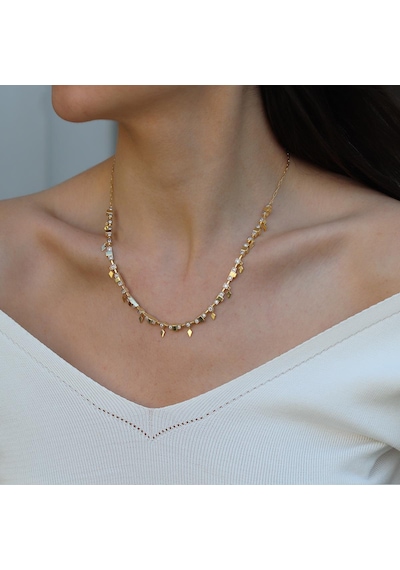 Zirkon Taşlı Küp Trend Gold Gümüş Kolye Gümüş