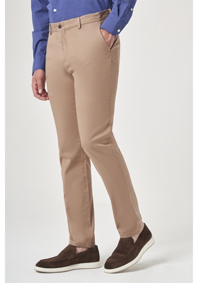 İmza Bej Yan Cep Slim Fit Casual Pamuklu Chino Pantolon 1003260178 KOYU BEJ