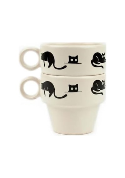 Kara Kedi 2'li Espresso Bardak Seti - Hediye Seramik Fincan Acı Kahve
