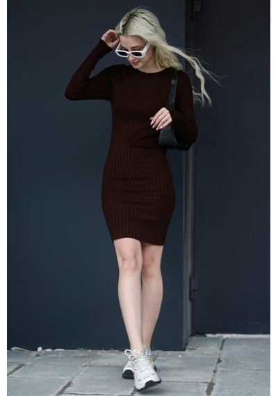 Madmext Kahverengi Bodycon Fitilli Mini Elbise Mg1710-kahverengi Kahverengi