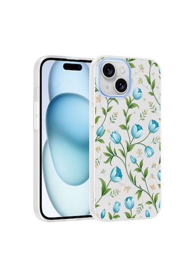 iPhone 14 Kılıf Kamera Korumalı Desenli Zore Klip Kapak - Mavi Lale -