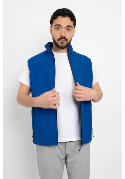 Dasüniforma Unisex Traşlanmış Tüylenmez Cepli Polar Yelek Standart Tam Fermuarlı Soğuk Geçirmez Polar Yelek Mavi