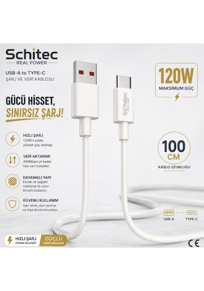 Schitec 38w Çift Çıkışlı Süper Hızlı Şarj Adaptörü Ve 120w Usb-a To Type-c Örgülü Data Ve Hızlı Şarj Kablosu