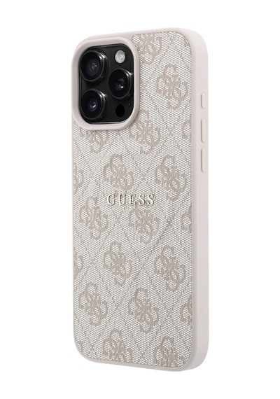İphone 16 Pro Max Uyumlu Kılıf Guess Lisanslı M-safe Kabartmalı 4g Desenli Yazı Logolu Kapak Kahvere Kahverengi
