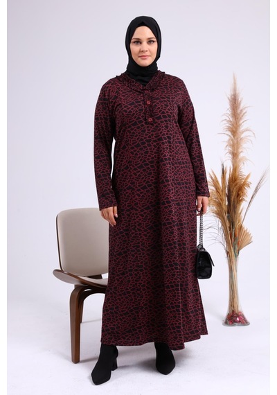 Kadin Gunluk Elbise Tesettur Leopar Desenli Buyuk Beden Elbise 001