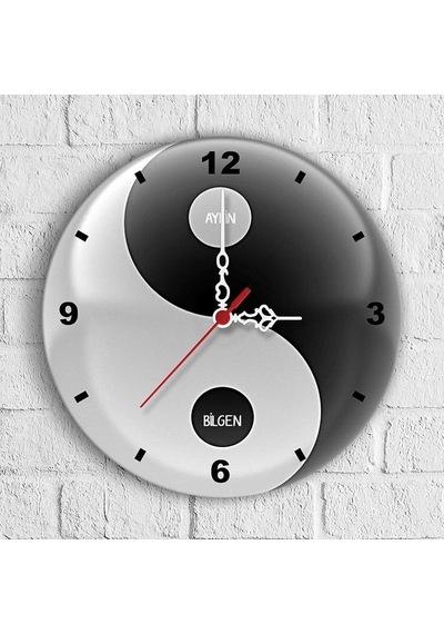 Kişiye Özel Yin Yang Tasarımlı Ahşap Duvar Saati 30 Cm. - 2 Çok Renkli