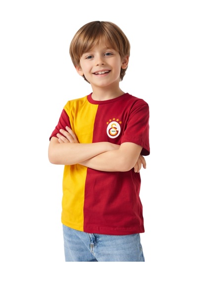 Galatasaray Parçalı Sarı-kırmızı 5 Yıldız Çocuk T-shirt Kırmızı - Sarı