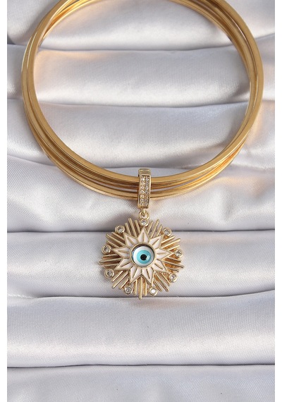 Pirinç Gold Renk Nazar Boncuklu Saçaklı Yıldız Figür Ajda Charm 5886 Altın