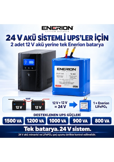 Enerion 24v 12ah Lifepo4 Ups Bataryası 25.6v, 2 Adet 12v Akü Yerine Tek Batarya
