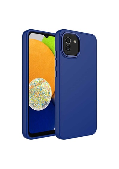 Galaxy A03 Kılıf Metal Çerçeve Ve Buton Tasarımlı Silikon Zore Luna Kapak Lacivert