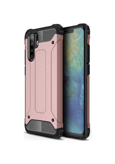Noktaks - Huawei Uyumlu Huawei P30 Pro - Kılıf Çift Katman Zırh Tank Crash Military Kapak - Rose Gold